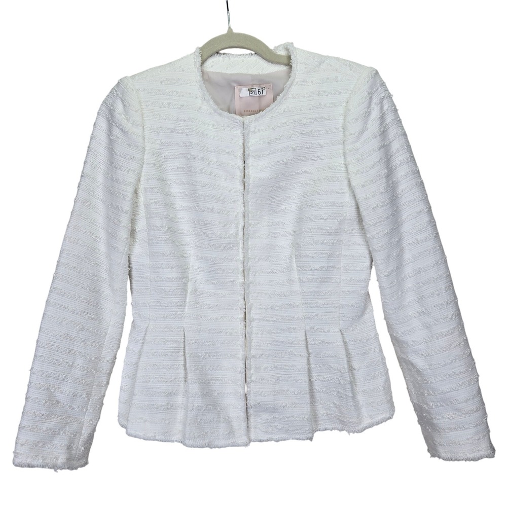 Rebecca Taylor White Tweed Peplum Jacket Sz 4